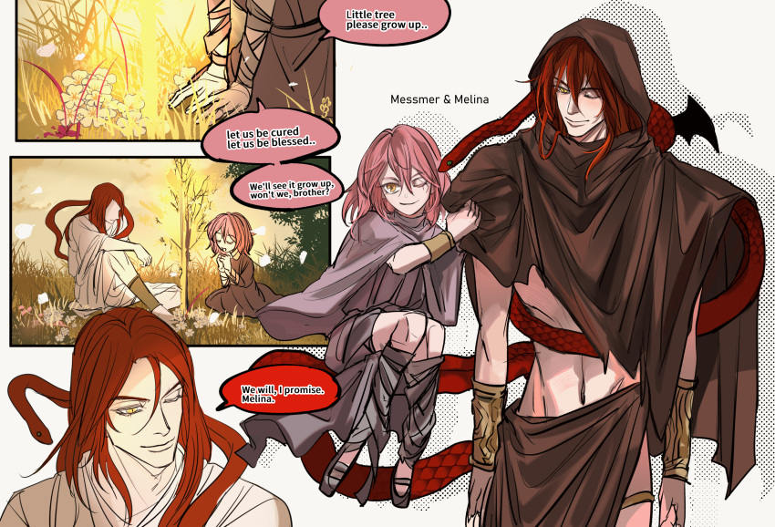1boy, 1girl, affectbitter, aged_down, black_cloak, brother_and_sister, brown_cloak, cloak