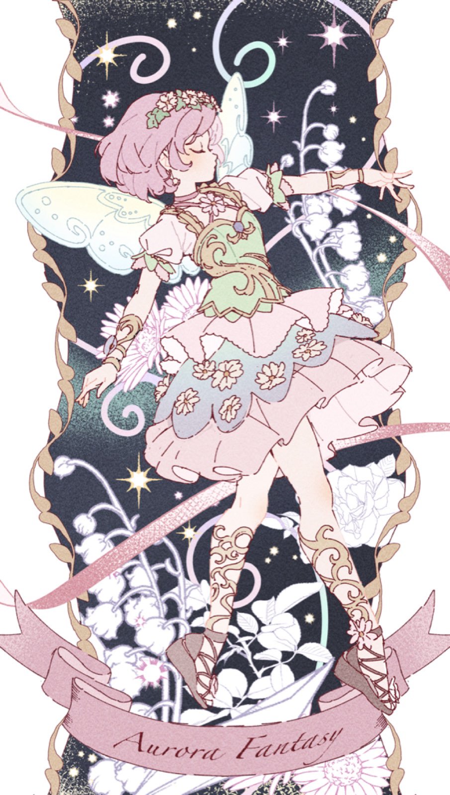 1girl, aikatsu!, aikatsu!_(series), bracelet, closed_eyes, dress, dress_flower, earrings