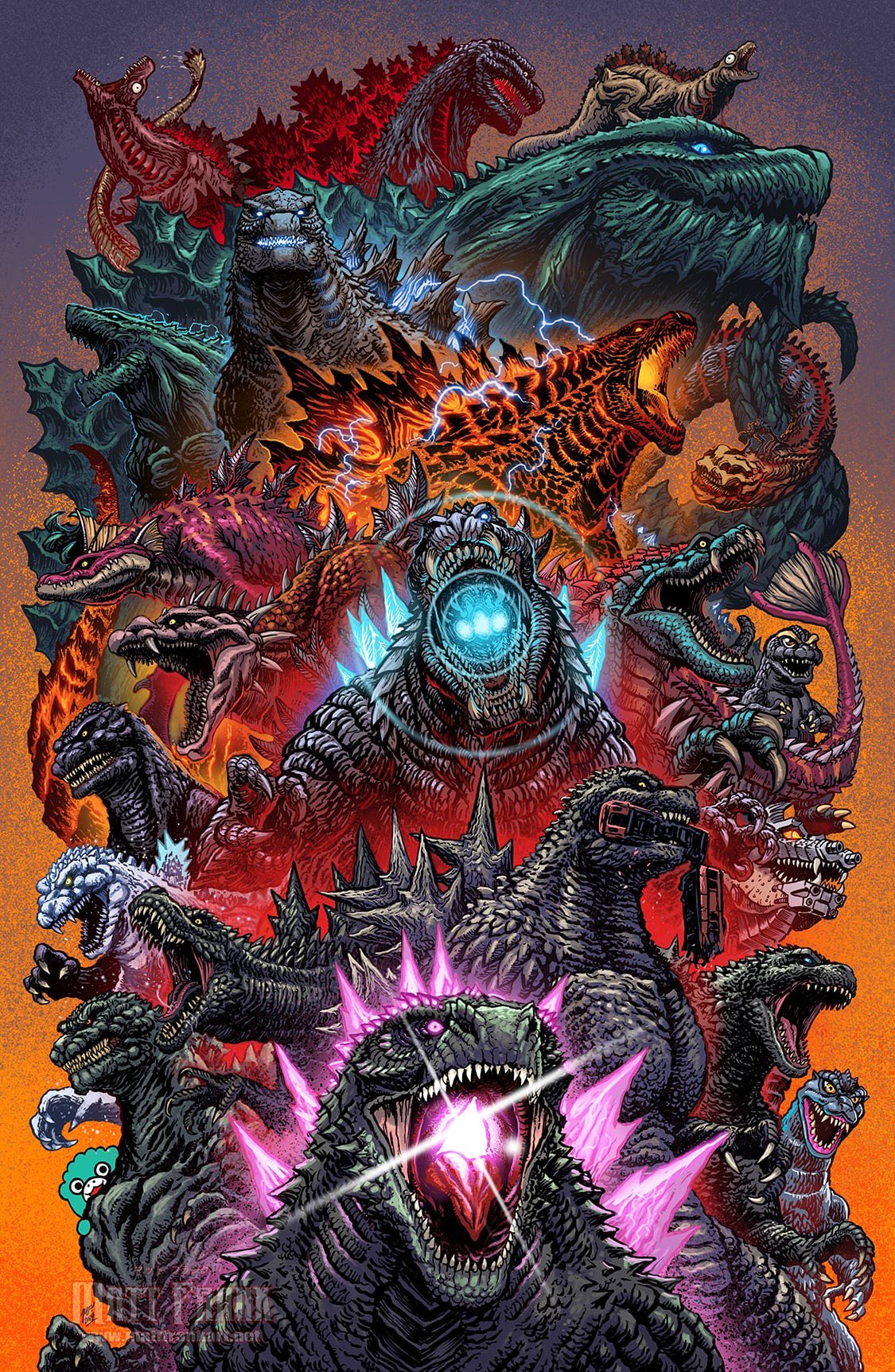 bioluminescence, blue_spine, burning_godzilla, character_request, claws, copyright_request, elbow_spikes, fangs