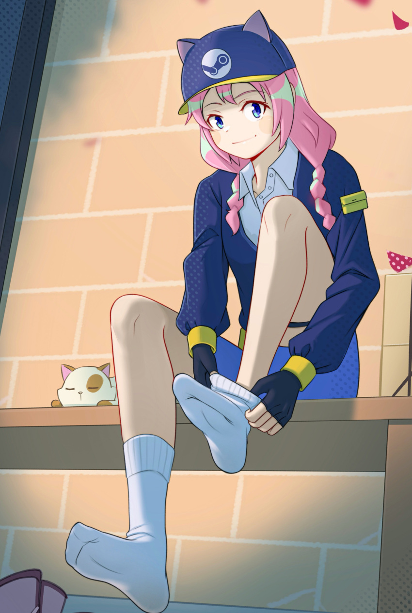 1girl, absurdres, alternate_hairstyle, blue_jacket, ghhoward, highres, jacket, original