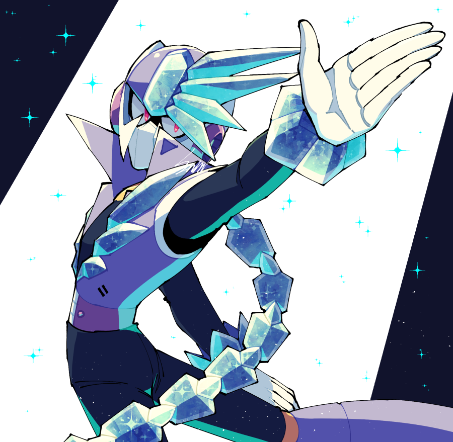 1boy, commentary, cowboy_shot, from_behind, humanoid_robot, ice, looking_at_viewer, looking_back