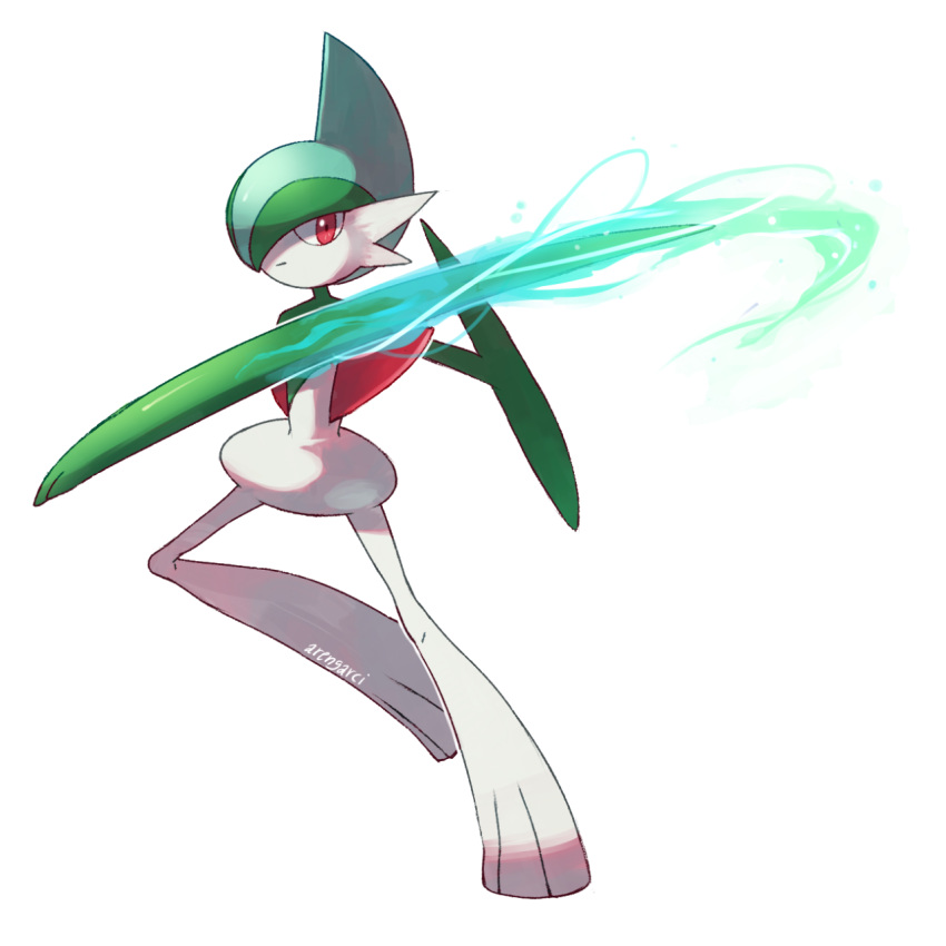 aren_garci, arm_blade, artist_name, colored_skin, gallade, glowing_arm, highres, light_trail