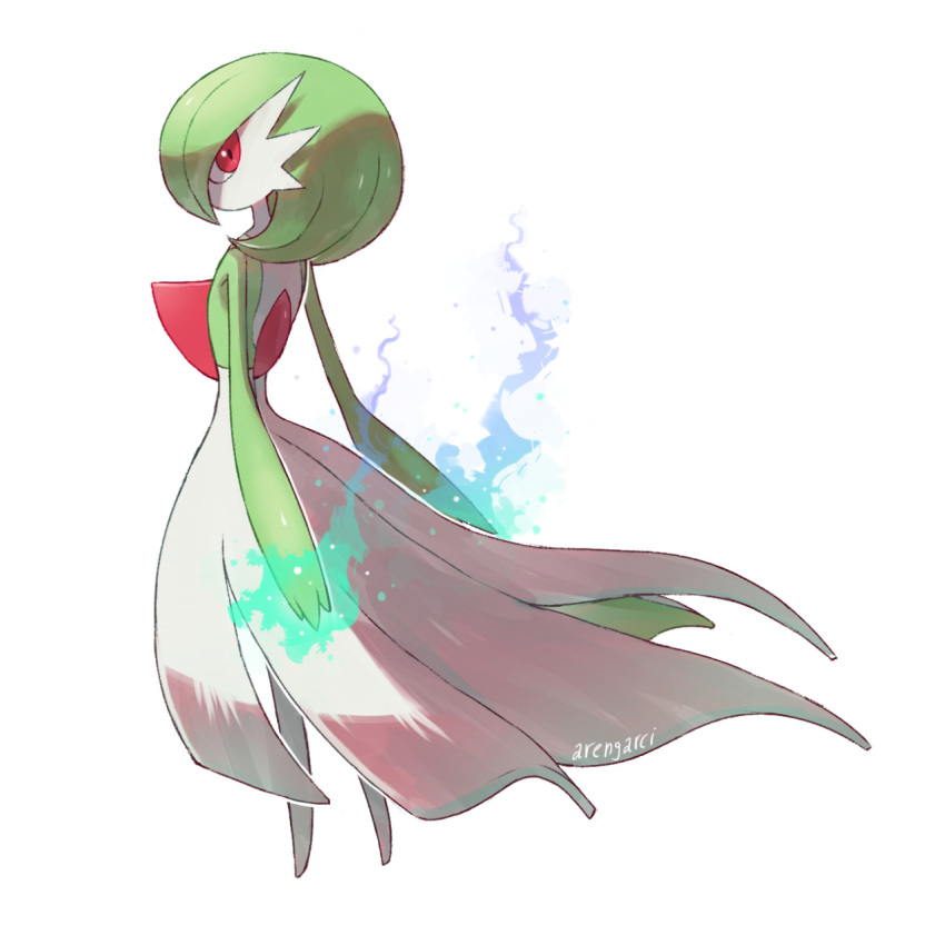 aren_garci, artist_name, bob_cut, colored_skin, dress, from_side, gardevoir, glowing_hands