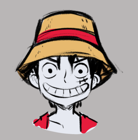 1boy, awd!, black_hair, bucket_hat, hat, looking_at_viewer, monkey_d._luffy, one_piece