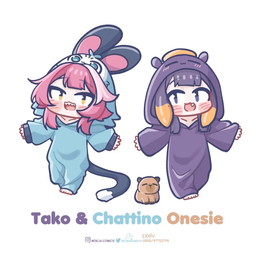2girls, blush, chattino_(raora_panthera), chattino_(raora_panthera)_(cosplay), chibi, cosplay, highres, hololive