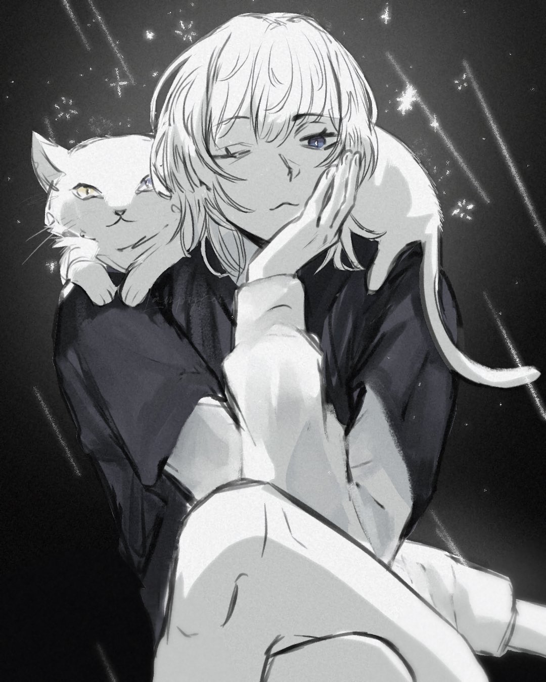 1girl, animal_on_shoulder, bang_dream!, bang_dream!_it's_mygo!!!!!, cat, cat_on_shoulder, closed_mouth, commentary