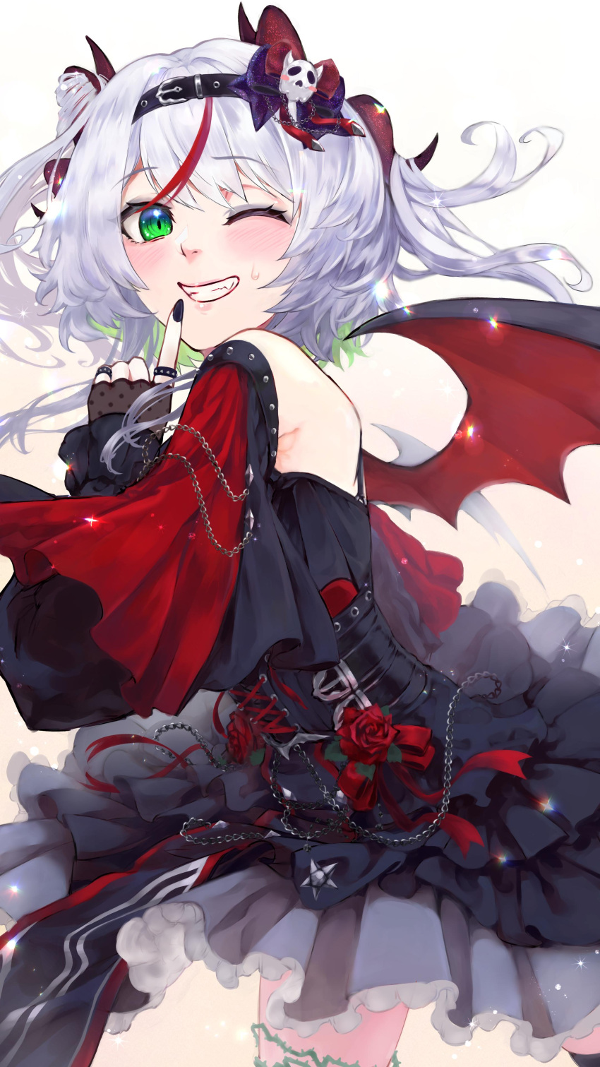1girl, absurdres, apricot_the_lich, apricot_the_lich_(vampidol), black_corset, black_dress, black_nails, blush