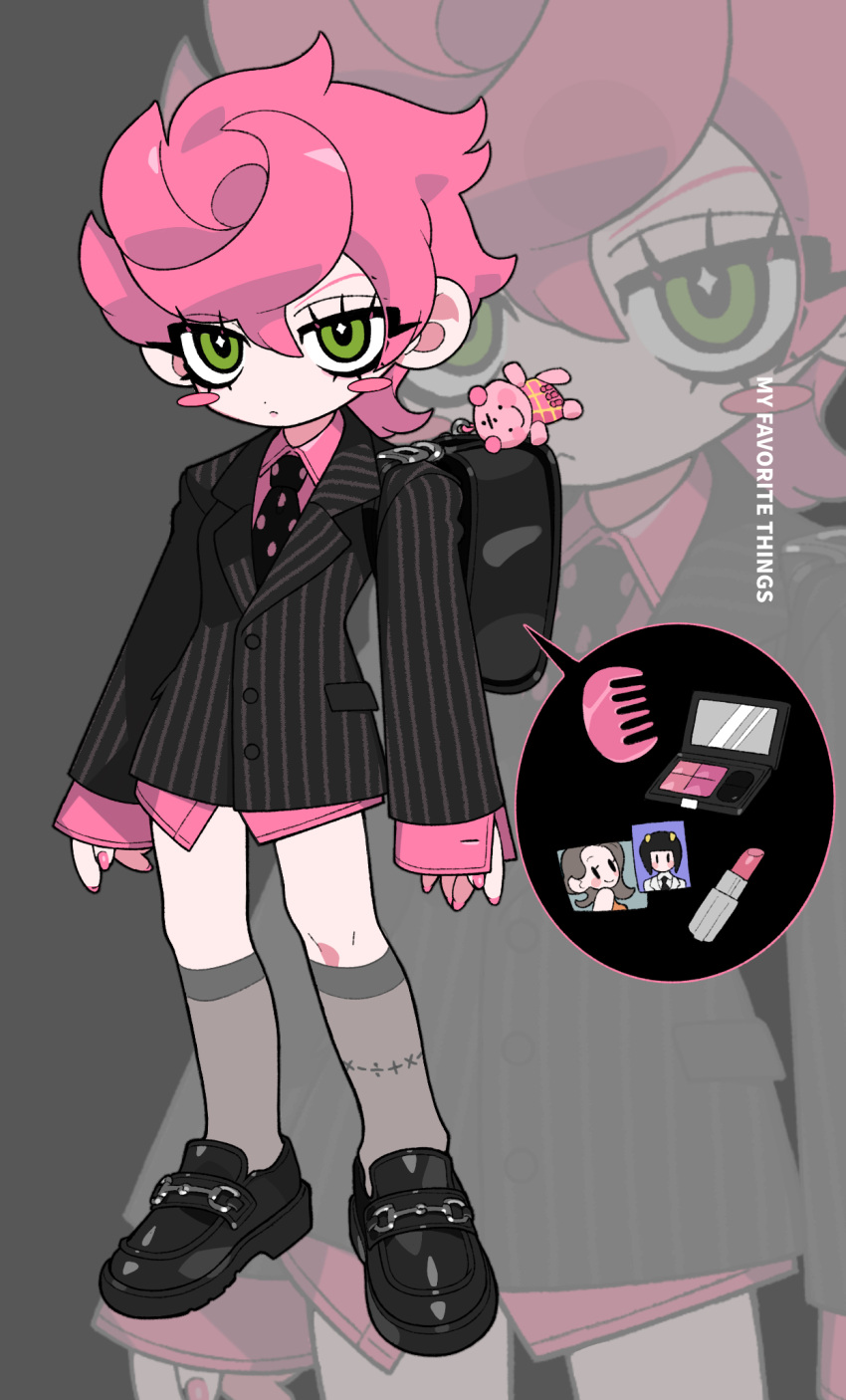 1girl, backpack, bag, black_bag, black_footwear, black_jacket, blush_stickers, bruno_bucciarati