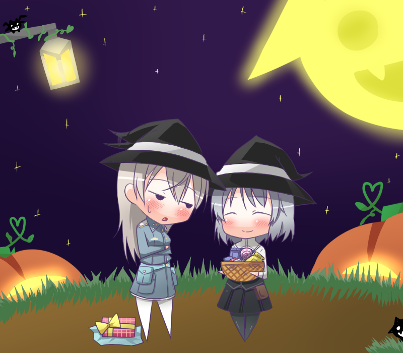 basket, eila_ilmatar_juutilainen, gift, halloween, hat, military, military_uniform, miyafuji_yoshika