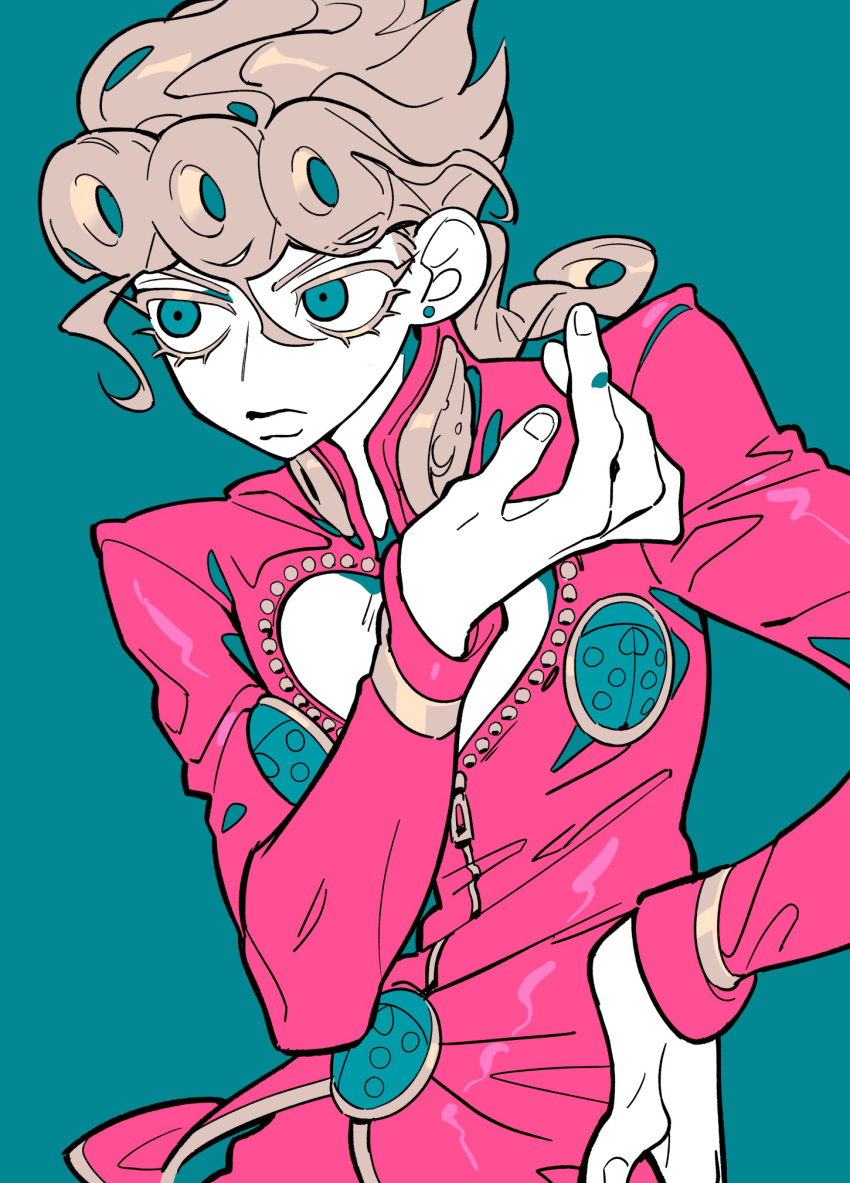 1boy, blue_background, braid, c73an, closed_mouth, earrings, eyelashes, fingernails