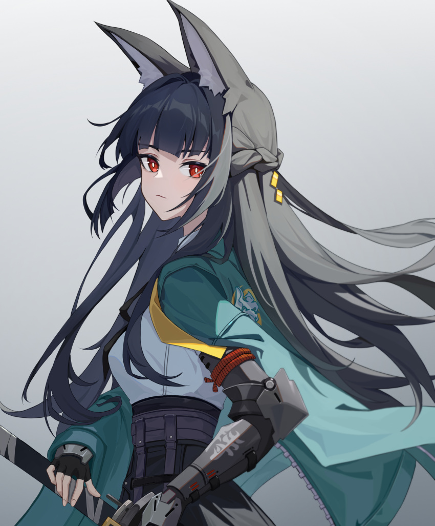 1girl, absurdres, animal_ears, black_gloves, black_hair, blunt_bangs, bright_pupils, closed_mouth