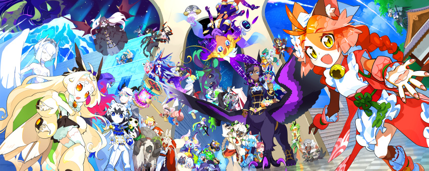 6+boys, 6+girls, absurdres, animal_ear_fluff, animal_ears, animal_hands, apron, arch