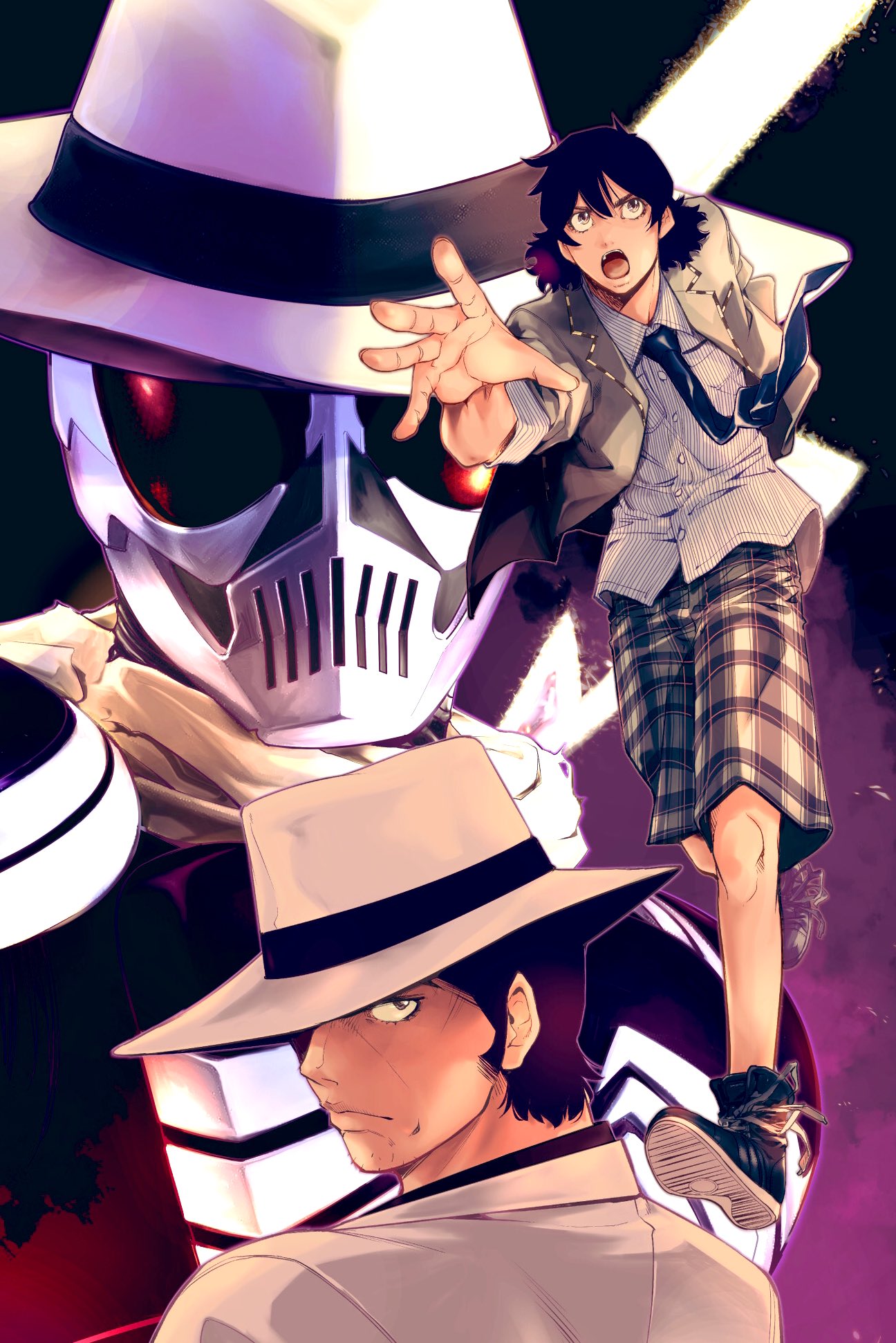 black_hair, black_shirt, formal, fuuto_tantei, hat, hidari_shoutarou, highres, kamen_rider