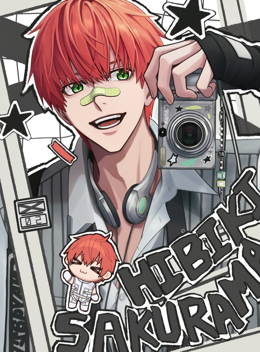 >_<, 1boy, :3, adam's_apple, bandaid, bandaid_on_face, bandaid_on_nose, biro_(fhdhrns67)