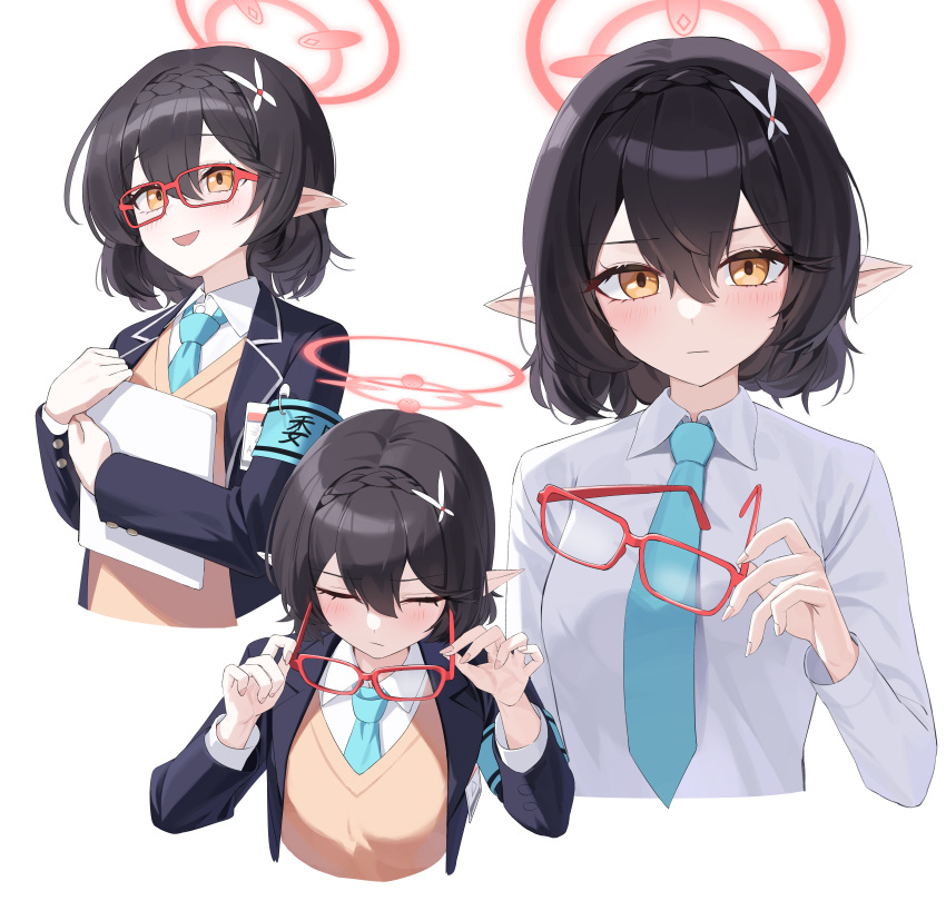 1girl, absurdres, ayane_(blue_archive), black_hair, black_jacket, blazer, blue_archive, blue_necktie