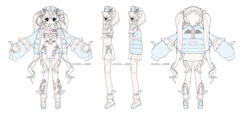 1girl, audio_jack, blood, blood_bag, blue_jacket, dress, full_body, hands_up