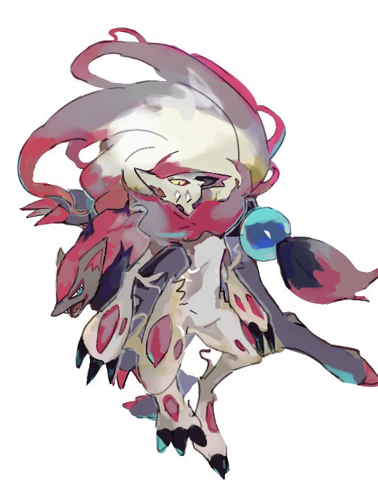 aqua_eyes, beads, claws, fang, hair_beads, hair_ornament, hisuian_zoroark, looking_down