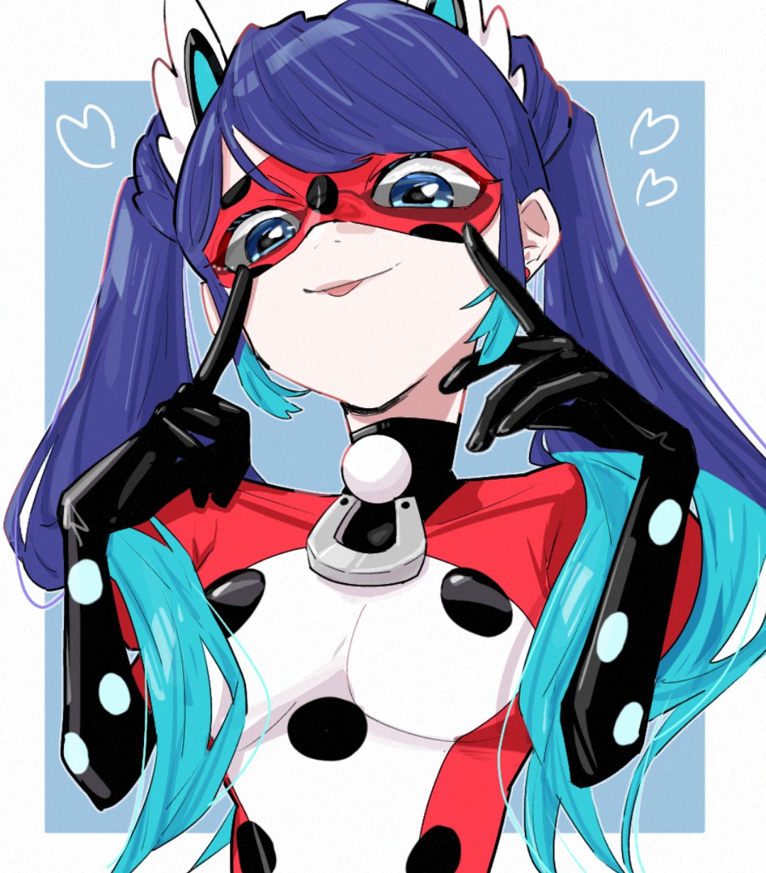 1girl, blue_background, blue_eyes, blue_hair, bodysuit, heart, highres, long_hair