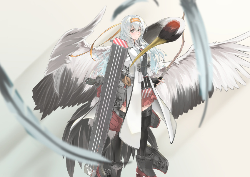 1girl, absurdres, armor, arrow_(projectile), asymmetrical_gloves, bird, black_gloves, bow_(weapon)