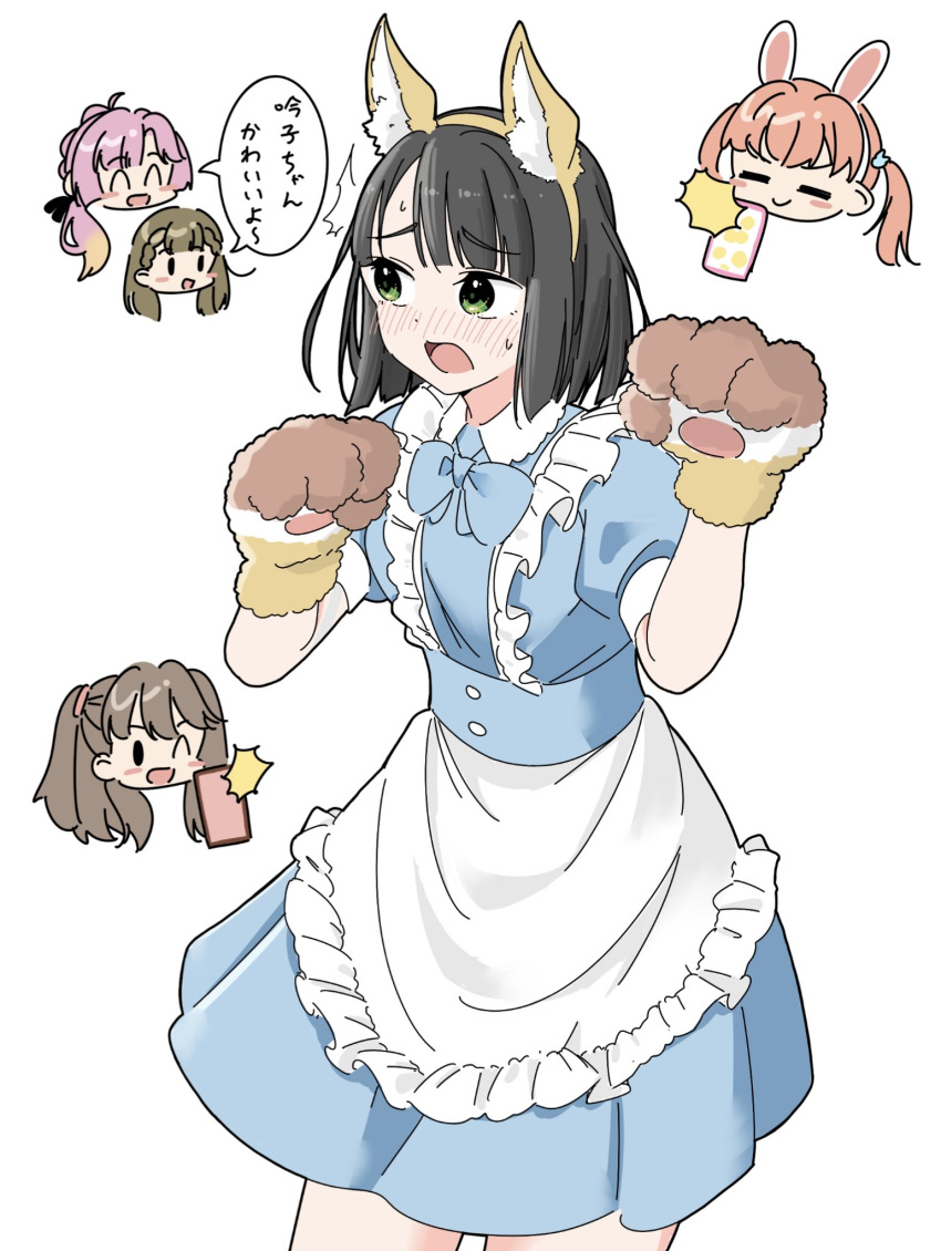 5girls, ;d, =_=, ^^^, ^_^, ahoge, animal_ear_hairband, animal_ears