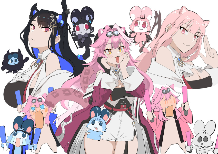 black_hair, blue_hair, blush, breasts, cat_girl, cat_tail, chattino_(raora_panthera), deadbeat_(calliope_mori)