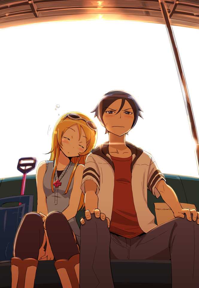 brother_and_sister, casual, closed_eyes, fisheye, jacket, kousaka_kirino, kousaka_kyousuke, long_hair