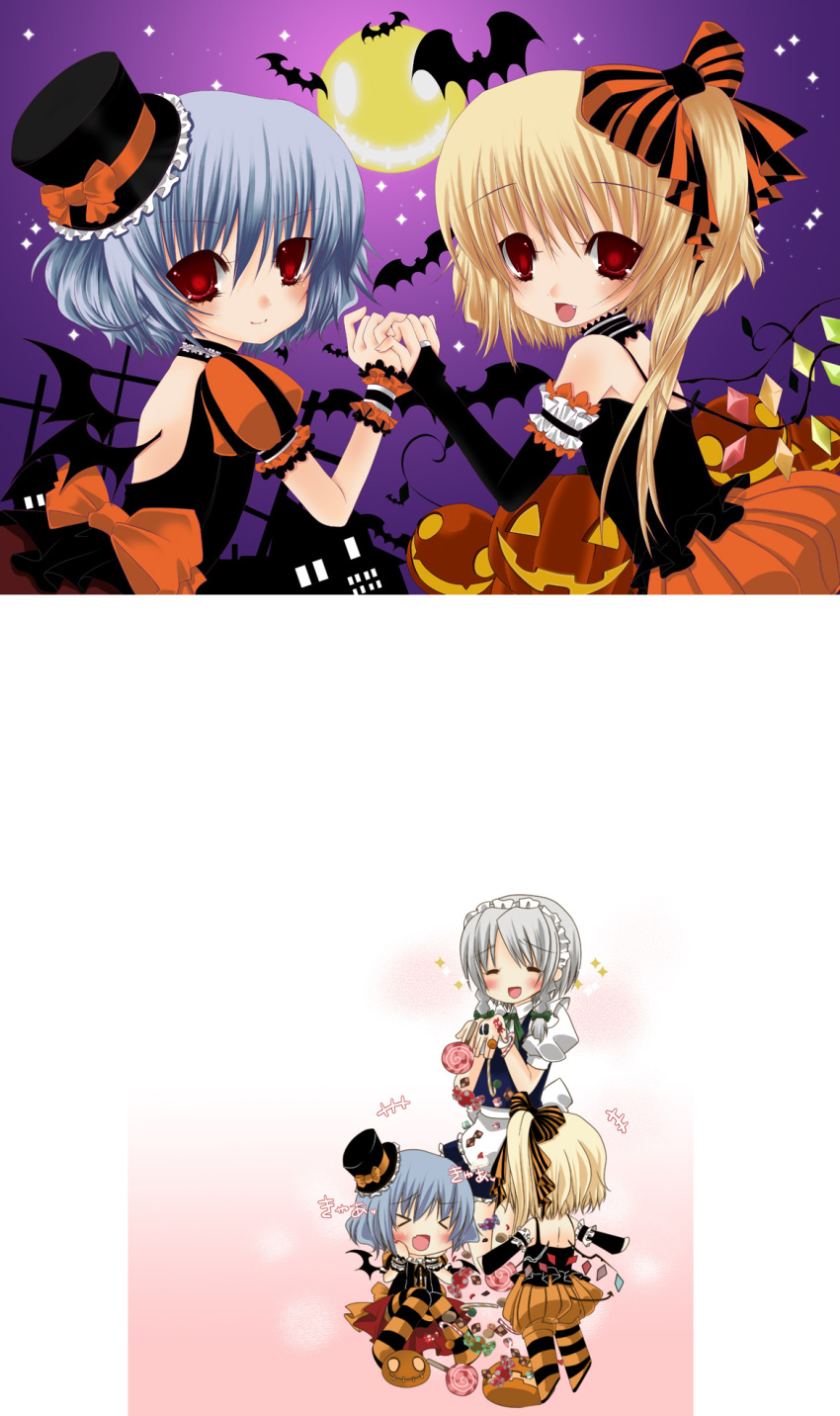 candy, flandre_scarlet, halloween, ichiru_(artist), izayoi_sakuya, remilia_scarlet, touhou