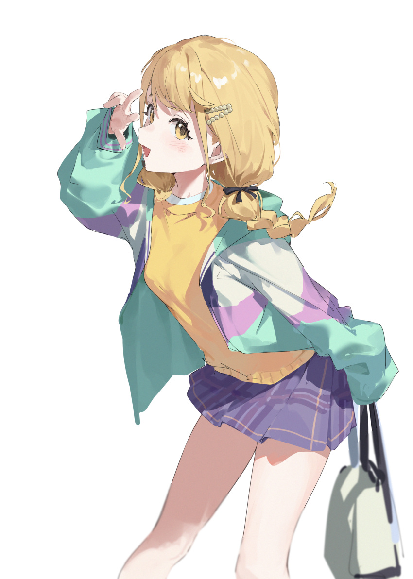 1girl, absurdres, bag, blonde_hair, blush, braid, chinese_commentary, commentary_request