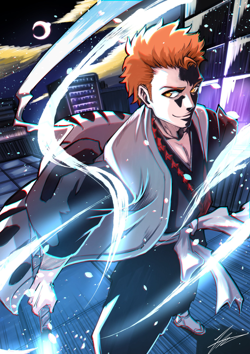 >:), 1boy, absurdres, aged_up, alternate_costume, aura, black_hakama, black_kimono