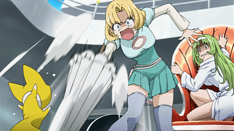 >_<, ahoge, animated, animated_gif, blonde_hair, fox, gif, long_hair