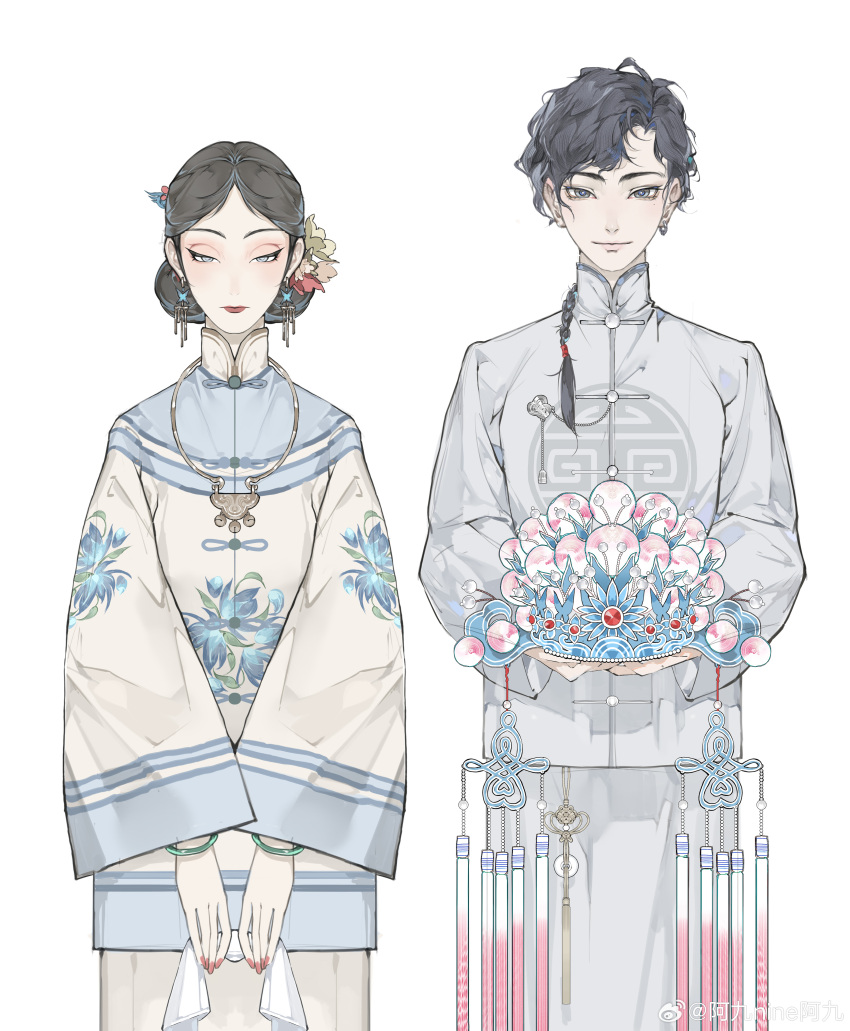 1boy, 1girl, absurdres, ajiu_nine_ajiu, aoqun, black_hair, china, chinese_clothes