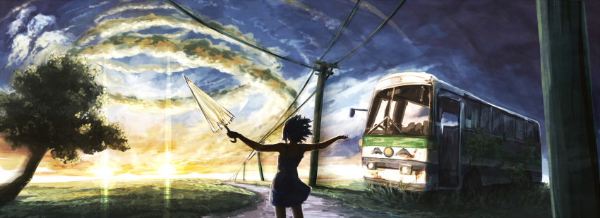 cloud, highres, motor_vehicle, original, outstretched_arms, power_lines, powerline, same_2009