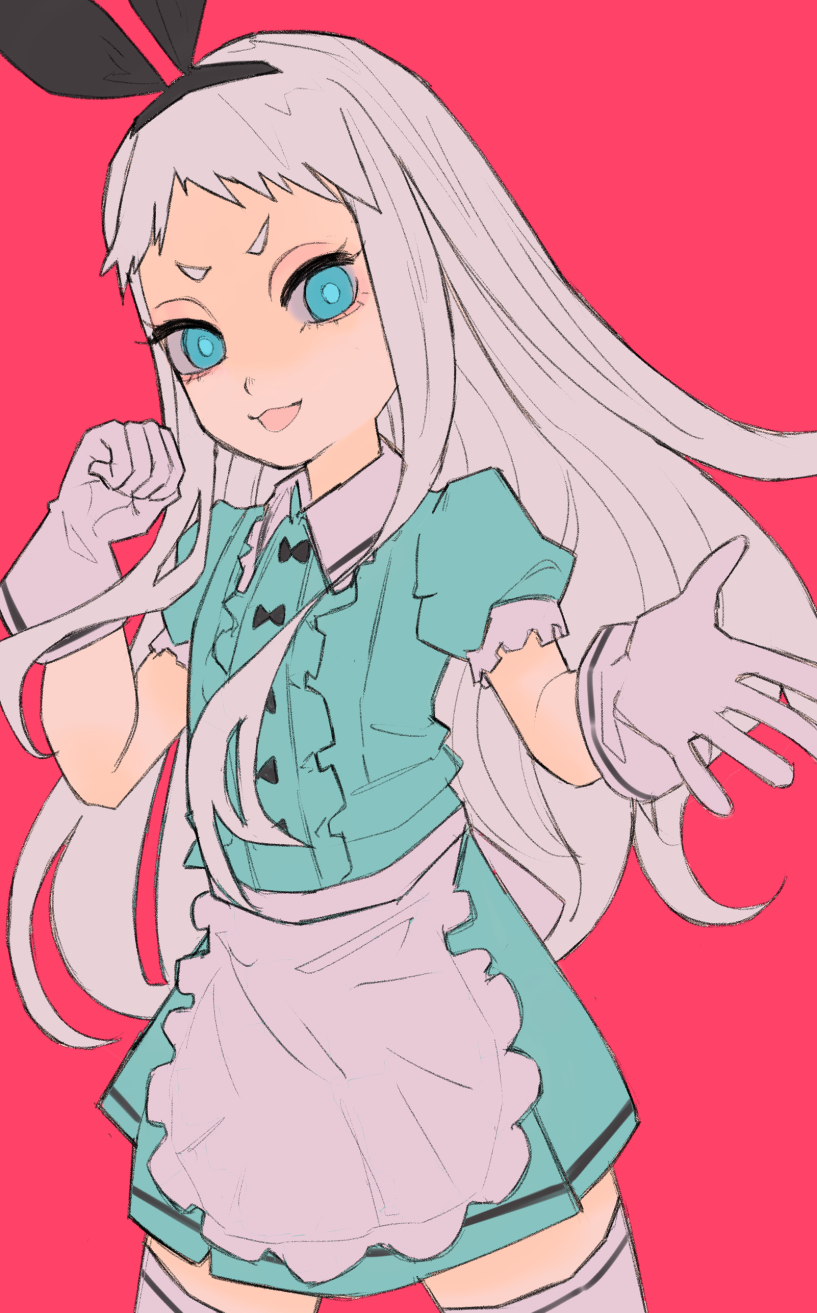 1boy, black_hairband, blend_s, blush, bow, gloves, green_eyes, grey_hair