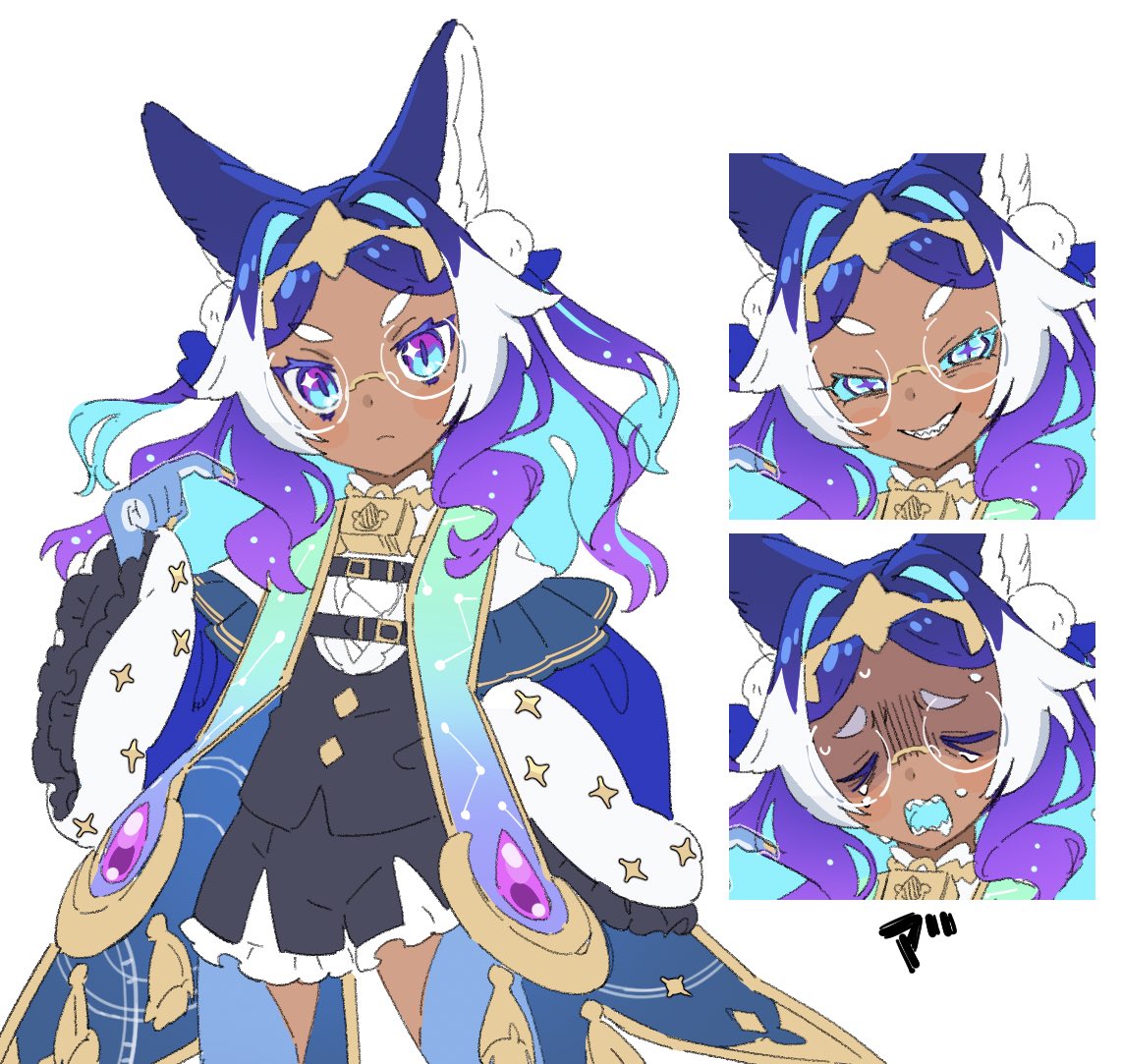 1boy, androgynous, animal_ears, blue_eyes, blue_hair, claws, closed_mouth, colored_eyelashes
