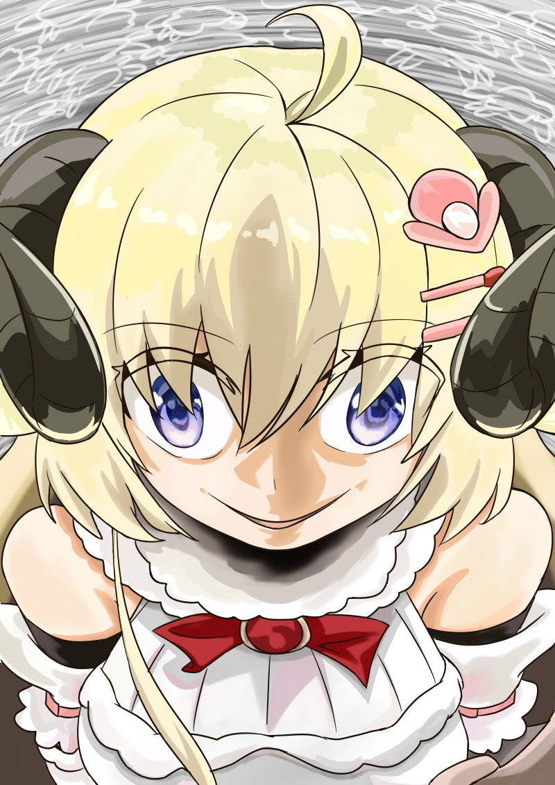 1girl, ahoge, animal_ears, blonde_hair, detached_sleeves, dress, dunkemz, fur_trim