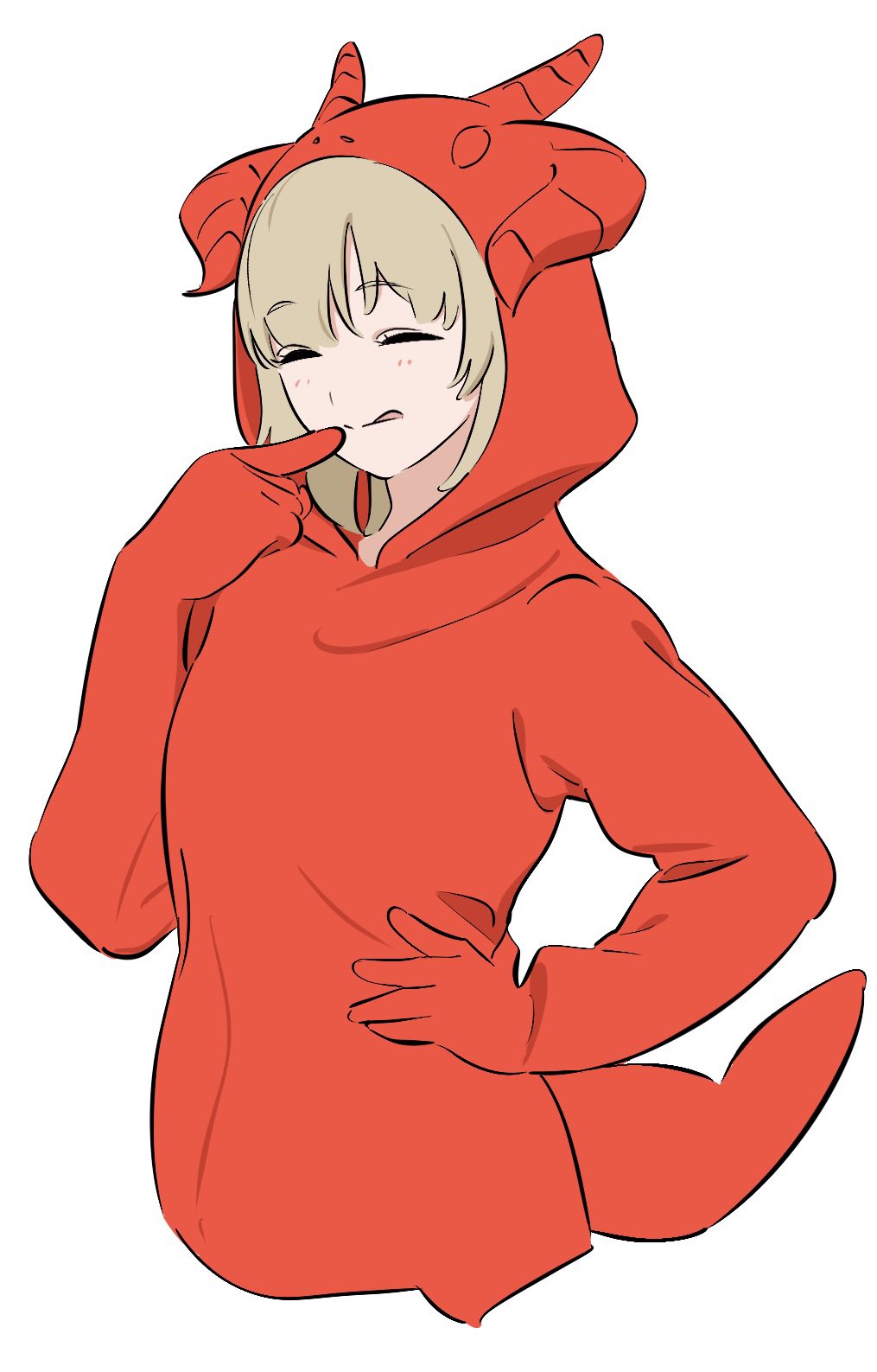1girl, :q, animal_costume, blonde_hair, closed_eyes, cosplay, cropped_legs, dragon_costume