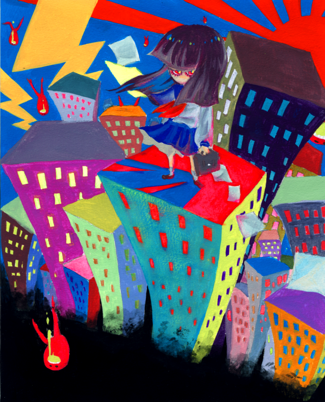 bone-beans, city, original, school_uniform, solo, sun