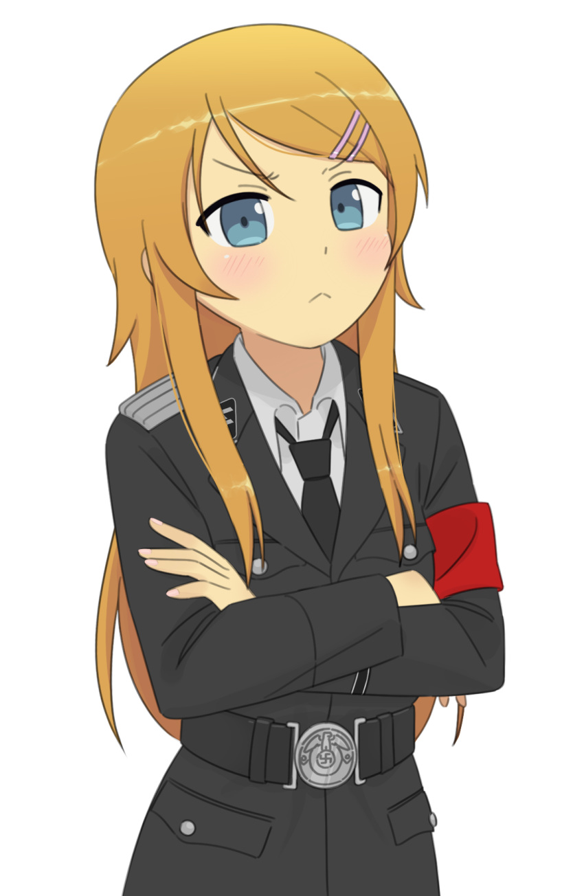 1girl, :<, alternate_costume, armband, belt, belt_buckle, black_belt, black_cat03