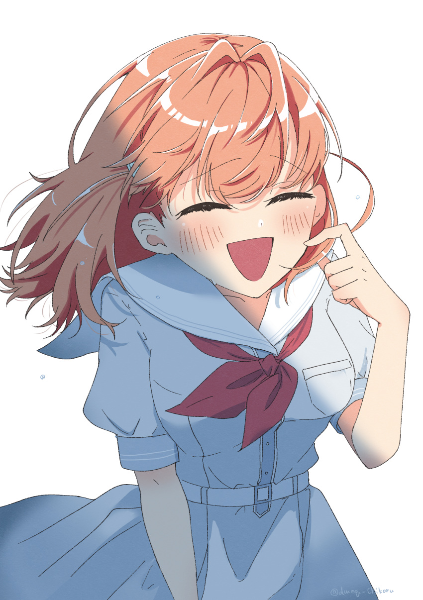 1girl, absurdres, blush, breasts, chikoru, closed_mouth, commentary, cowboy_shot