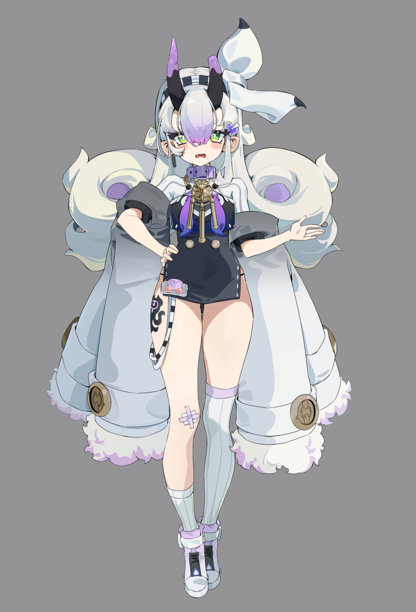 1girl, absurdres, animal_collar, asymmetrical_footwear, asymmetrical_horns, black_dress, black_hair, black_horns