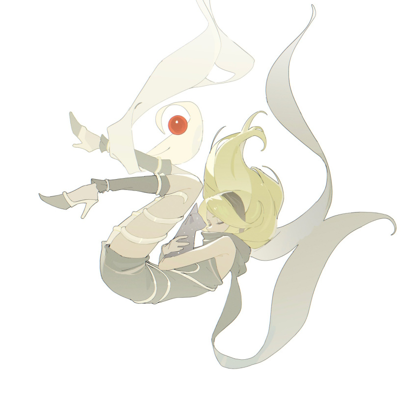 1girl, animal, blonde_hair, cat, cat_on_chest, closed_eyes, eyeliner, fetal_position