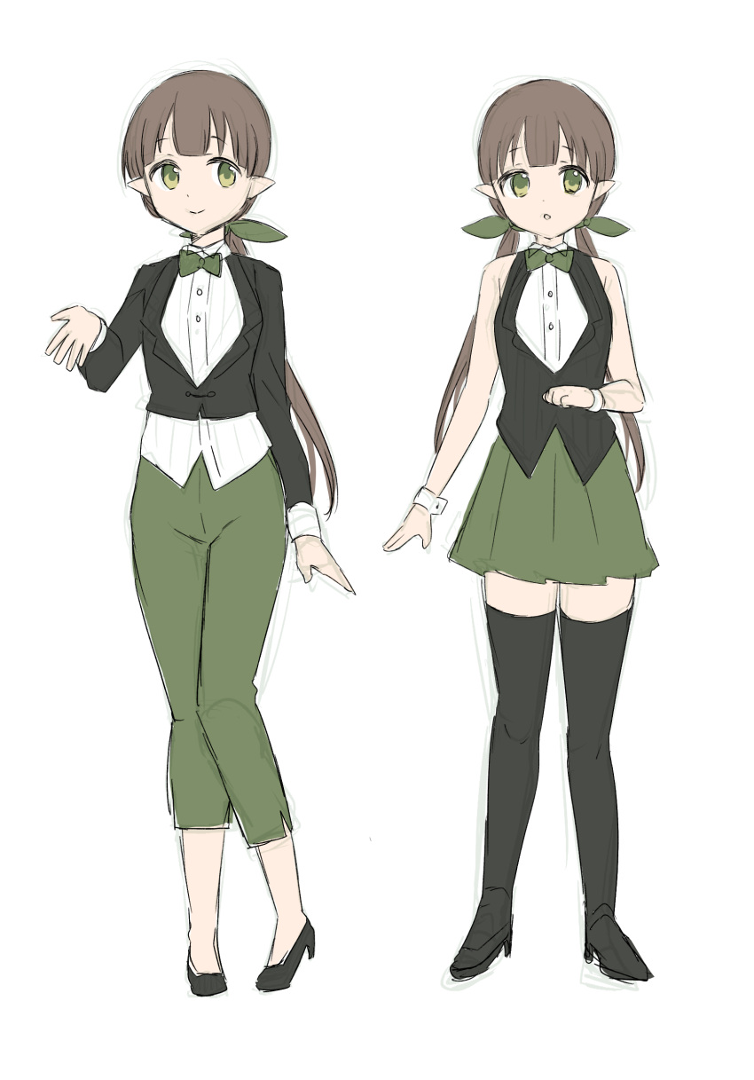 1girl, :o, ayumi_(princess_connect!), bare_shoulders, black_footwear, black_jacket, black_thighhighs, black_vest