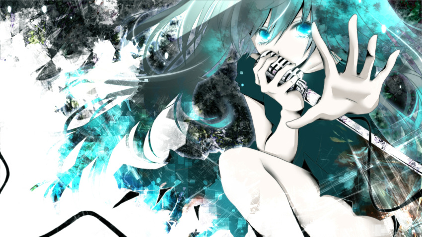 ao, aonoe, aqua_eyes, aqua_hair, cable, hatsune_miku, long_hair, microphone
