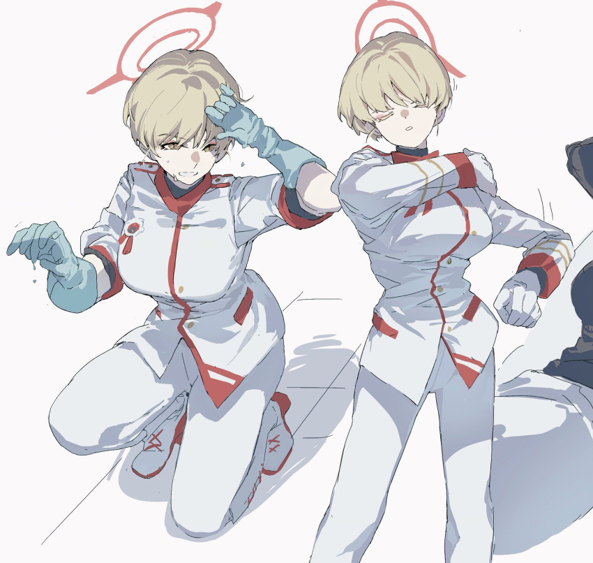 1girl, blonde_hair, blue_archive, carnivalaki, colored_eyelashes, gloves, halo, highres