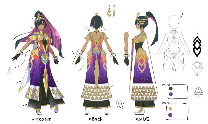 1girl, absurdres, black_gloves, concept_art, dark-skinned_female, dark_skin, dress, earrings