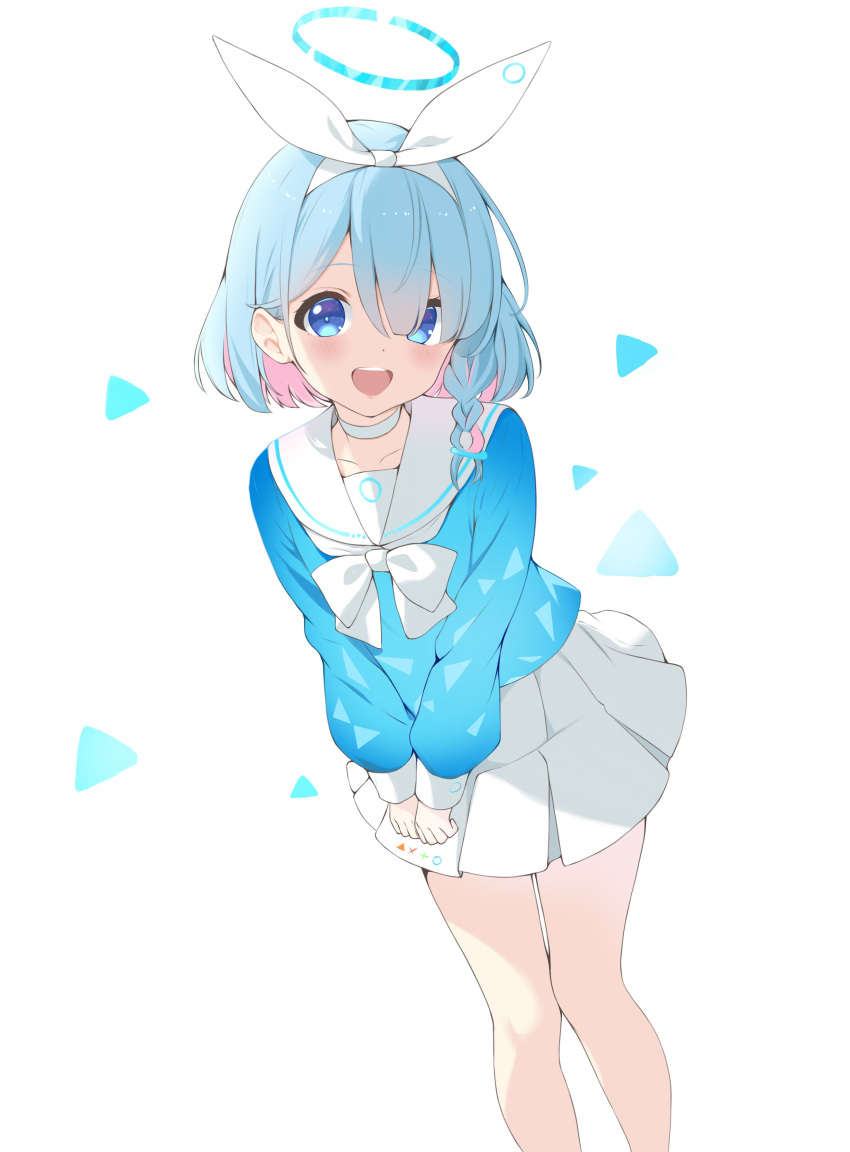 1girl, absurdres, arona_(blue_archive), blue_archive, blue_eyes, blue_hair, blue_shirt, blush
