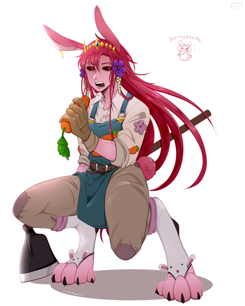 1boy, absurdres, androgynous, animal_ears, animal_legs, belt, black_sclera, carrot
