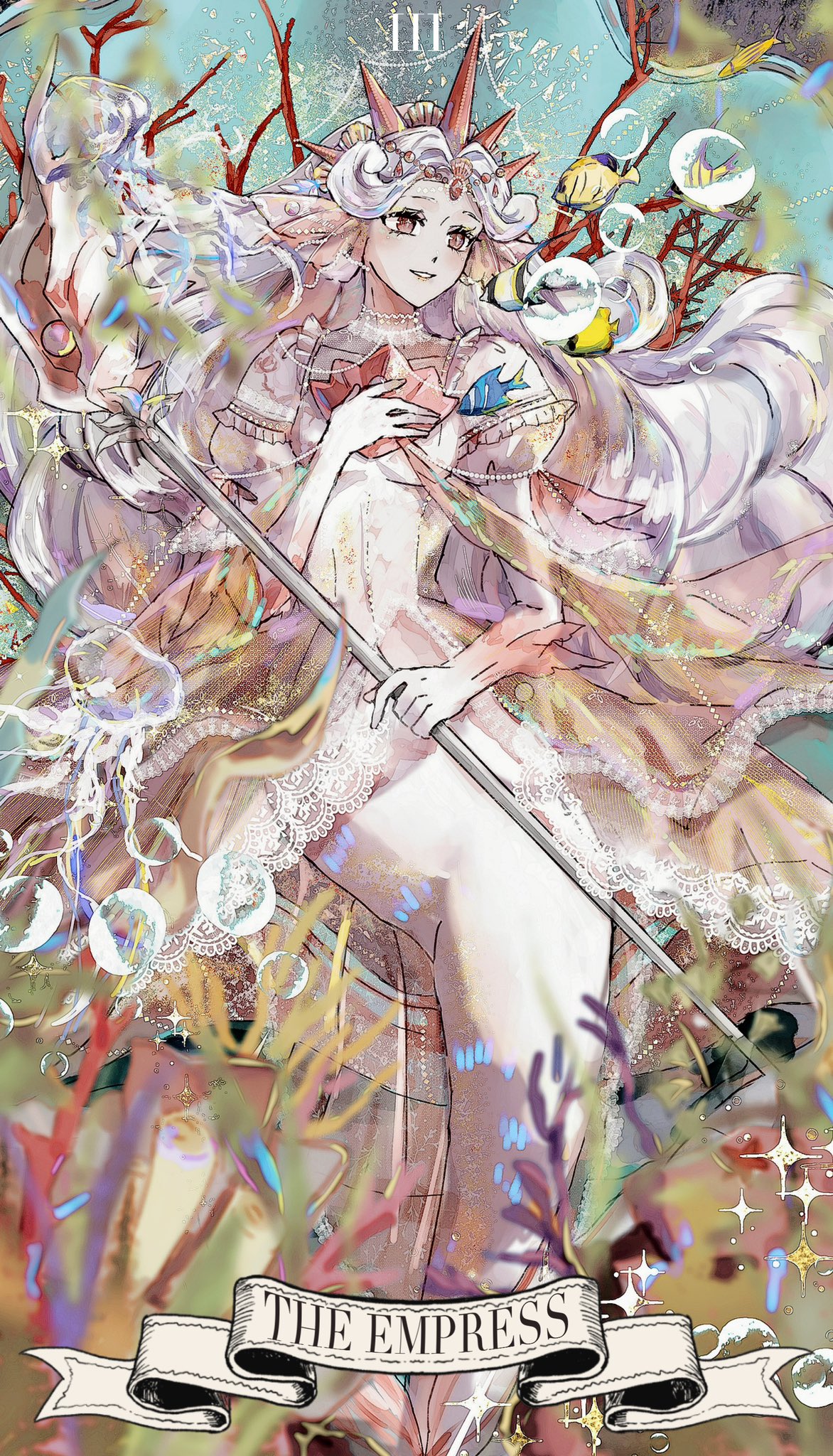 1girl, black_pearl_cookie, bubble, colored_skin, cookie_run, crown, curly_hair, dress