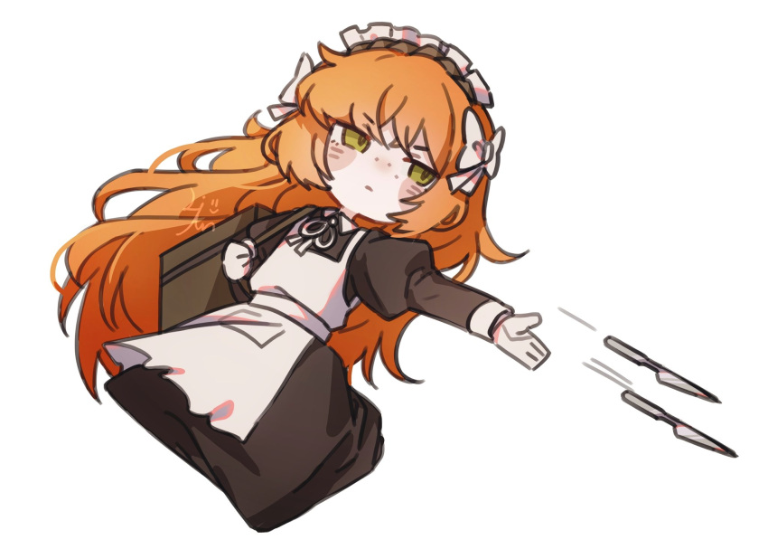 1girl, apron, black_dress, bow, brown_hairband, dress, edgar_family_butler_ishmael_(project_moon), hair_bow