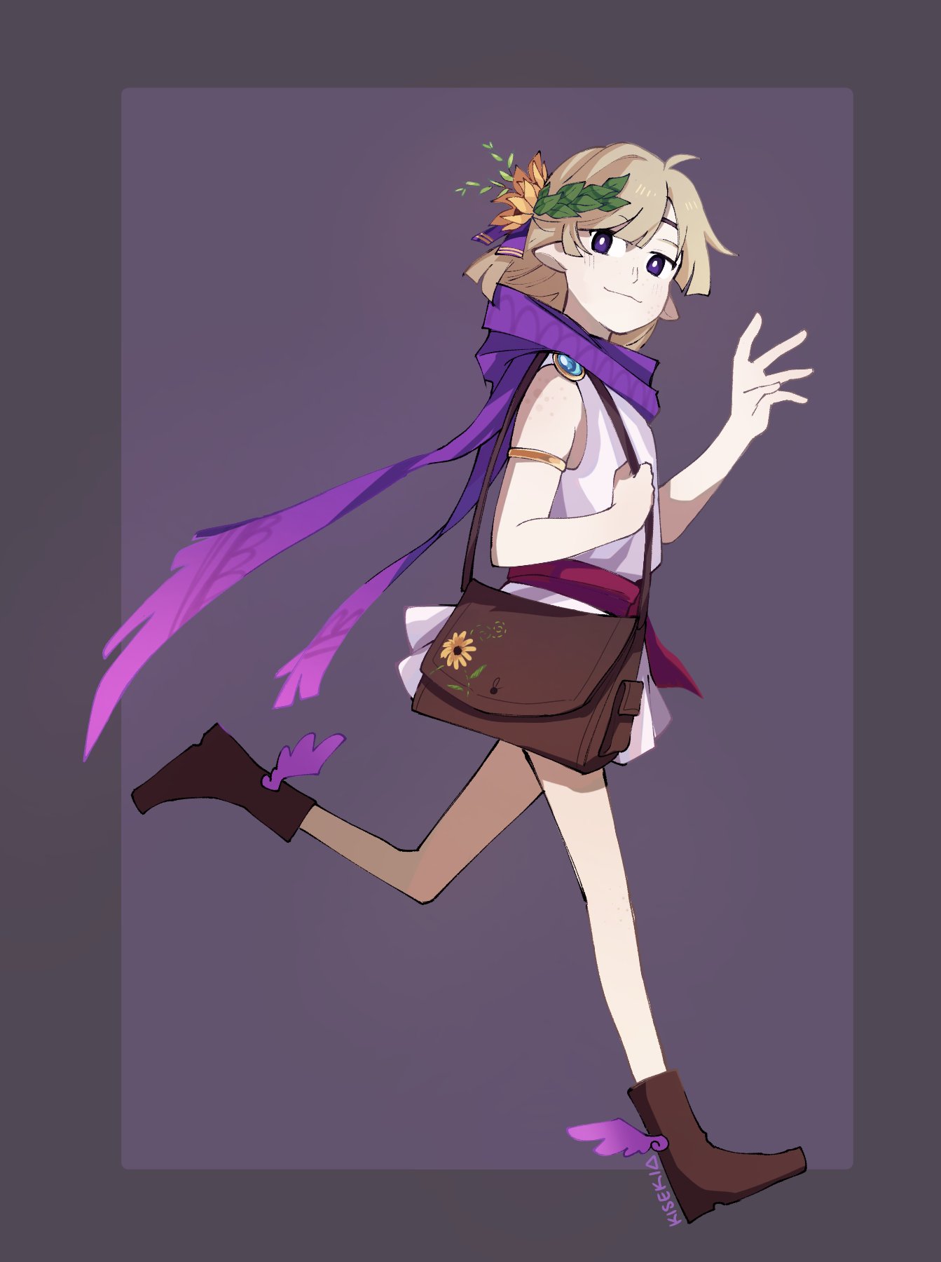 1boy, ahoge, androgynous, bag, blonde_hair, border, child, empires_smp